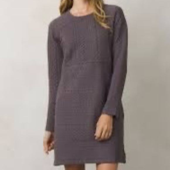 prAna Gray Textured Knit Long Sleeve A-Line Dress Women’s Size M - Picture 1 of 9